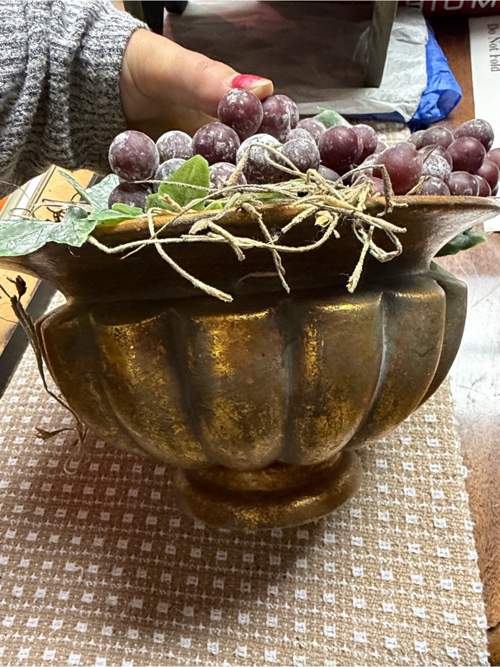 Decorative Faux Grapes Bowl Accent - Red, Purple, Yellow - Unbranded